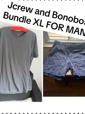 J. Crew Men's Gray Crewneck T-Shirt & Navy Drawstring Shorts Bundle